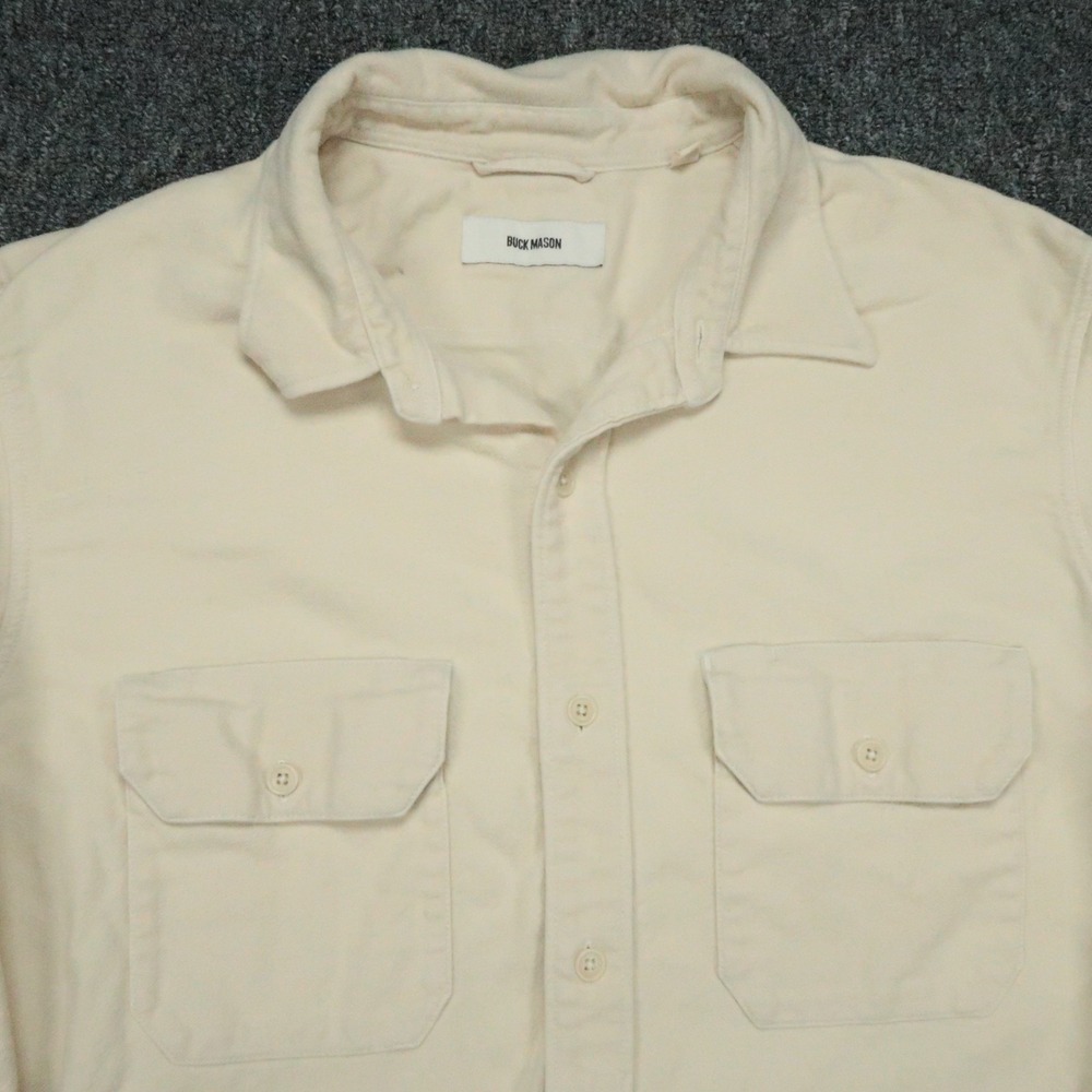 Buck Mason Shirt Mens Extra Large Beige Long Sleeve Flannel Two Pocket XL - Picture 2 of 10